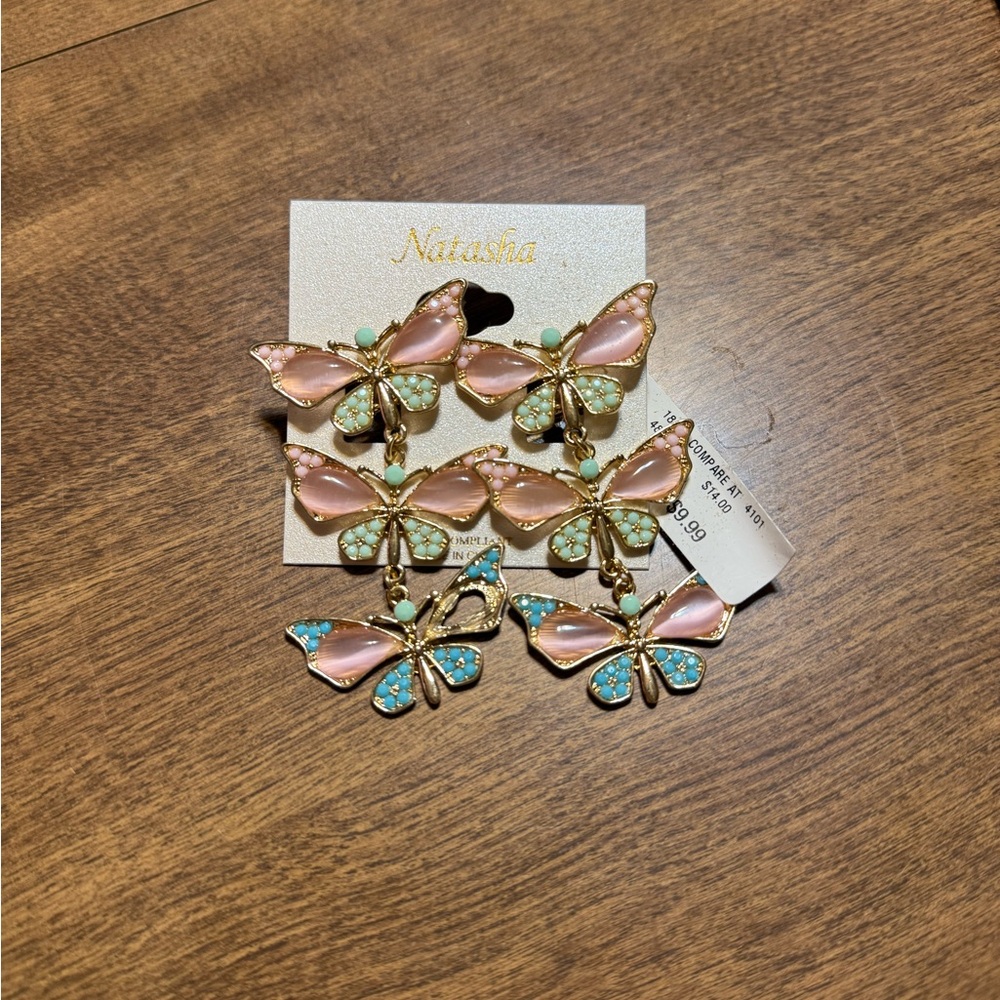 Natasha Pink and Blue Butterfly Earrings